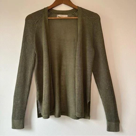 Loft Linen Rayon Blend Olive Green Cardigan No Closure Sage Army, size Medium - Picture 8 of 16